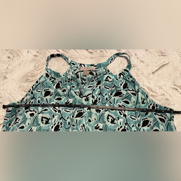 Ann Taylor LOFT Teal Sleeveless Floral Scoop Neck V Cut Tank Top - Picture 5 of 8
